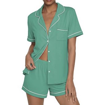Ekouaer Womens Pajama Sets Button Up Summer Cute Pjs Two Piece Short Sleeve Sleepwear Lounge Set