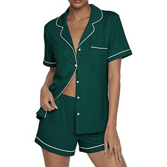 Ekouaer Womens Pajama Sets Button Up Summer Cute Pjs Two Piece Short Sleeve Sleepwear Lounge Set
