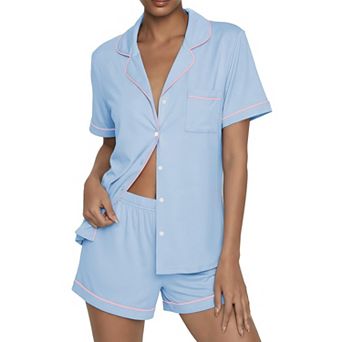 Ekouaer Womens Pajama Sets Button Up Summer Cute Pjs Two Piece Short Sleeve Sleepwear Lounge Set