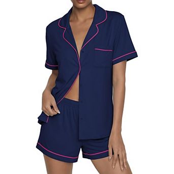 Ekouaer Womens Pajama Sets Button Up Summer Cute Pjs Two Piece Short Sleeve Sleepwear Lounge Set