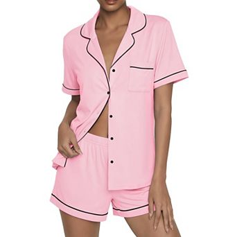 Ekouaer Womens Pajama Sets Button Up Summer Cute Pjs Two Piece Short Sleeve Sleepwear Lounge Set