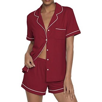 Ekouaer Womens Pajama Sets Button Up Summer Cute Pjs Two Piece Short Sleeve Sleepwear Lounge Set
