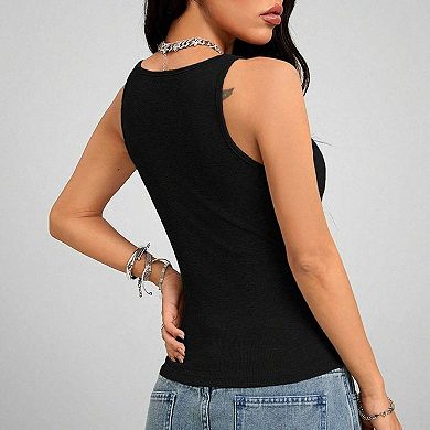 Women's V Neck Sleeveless Wrap Tank Top, Ruched Button Detail Eyelet Cami