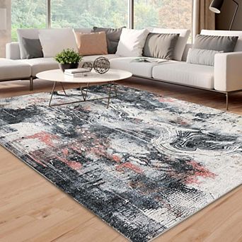 Area Rug, Washable Rug Boho Soft Abstract Pattern Non-Slip Non-Shedding