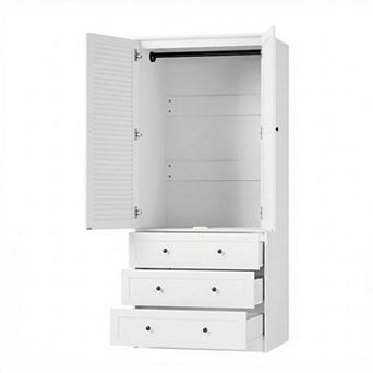 69.5 in Wooden Wardrobe Cabinet with Hanging Rod, 2 Doors Clothing Storage Cabinet