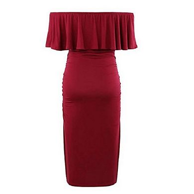Womens Maternity Off Shoulder Ruched Ruffle Off Shoulder Baby Shower Dress
