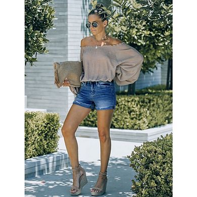 Women's High Waisted Ripped Stretchy Jean Shorts Folded Hem Casual Denim Shorts