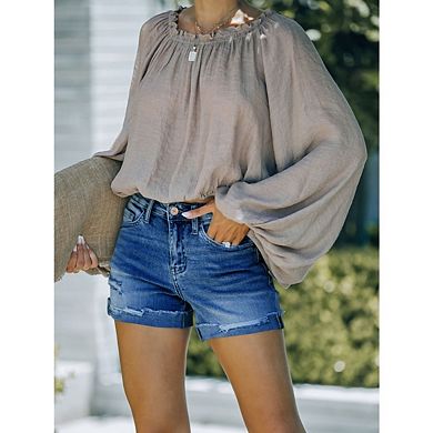 Women's High Waisted Ripped Stretchy Jean Shorts Folded Hem Casual Denim Shorts