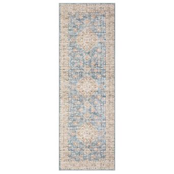 Washable Vintage Low Pile Area Rug, Non-Slip Farmhouse Oriental Carpet for Living Room, Foldable