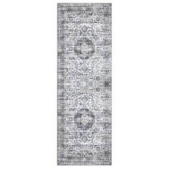 Washable Vintage Low Pile Area Rug, Non-Slip Farmhouse Oriental Carpet for Living Room, Foldable