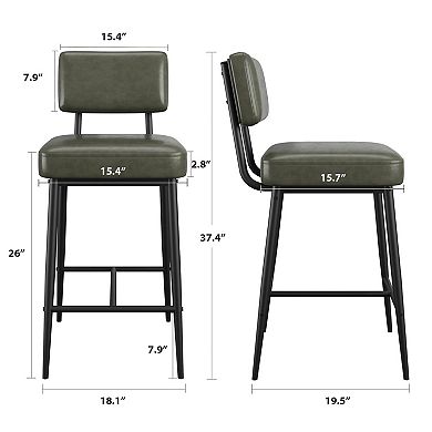 Counter Height Bar Stools Set of 4, with Back, PU Leather Upholstered, Metal Legs for Kitchen Island
