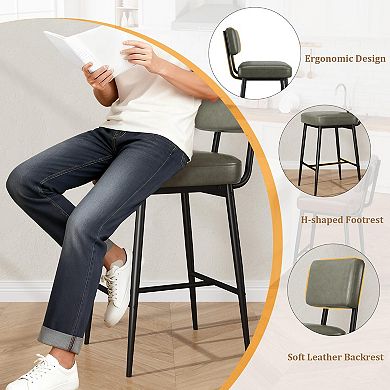 Counter Height Bar Stools Set of 4, with Back, PU Leather Upholstered, Metal Legs for Kitchen Island