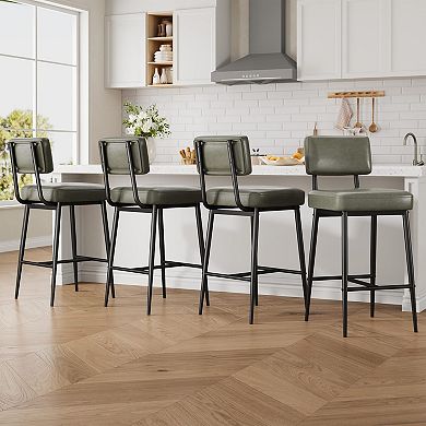 Counter Height Bar Stools Set of 4, with Back, PU Leather Upholstered, Metal Legs for Kitchen Island