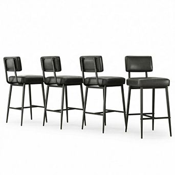 Counter Height Bar Stools Set of 4, with Back, PU Leather Upholstered, Metal Legs for Kitchen Island