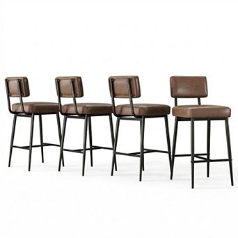 Counter Height Bar Stools Set of 4, with Back, PU Leather Upholstered, Metal Legs for Kitchen Island