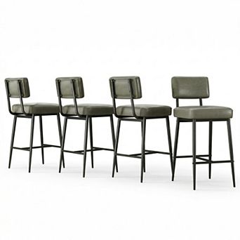 Counter Height Bar Stools Set of 4, with Back, PU Leather Upholstered, Metal Legs for Kitchen Island