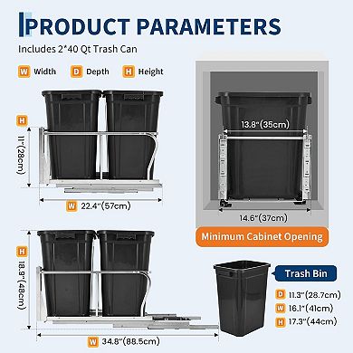 ANIXOL Pullout Trash Can for Kitchen Cabinets, Under Sink Hidden Waste Bin