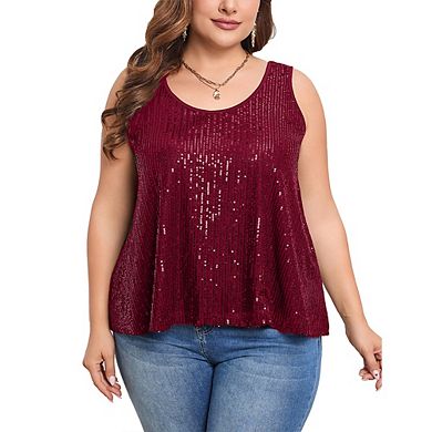 Womens Plus Size Sequin Tank Tops Summer Scoop Neck Sleeveless t-Shirts