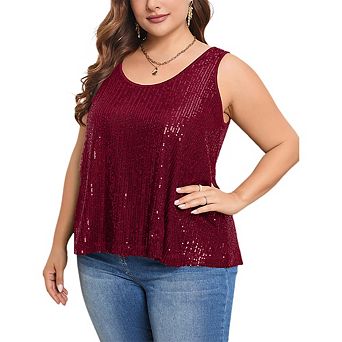Womens Plus Size Sequin Tank Tops Summer Scoop Neck Sleeveless t-Shirts