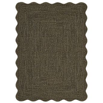 Grey Scalloped Modern Solid Kitchen Bedroom Living Room Polyester Rectangular Machine Washable