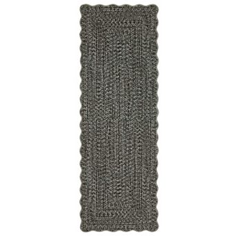 Grey Scalloped Modern Solid Kitchen Bedroom Living Room Polyester Rectangular Machine Washable