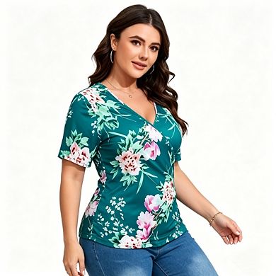 Womens Plus Size Summer Tops Short Sleeve V Neck Ruffle Blouse Cross Over Trendy Y2K Tshirt