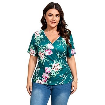 Womens Plus Size Summer Tops Short Sleeve V Neck Ruffle Blouse Cross Over Trendy Y2K Tshirt