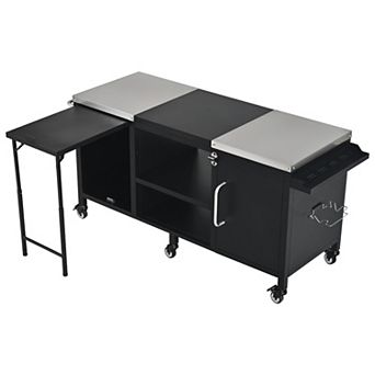 Eazegath 72.4" Outdoor Metal Large Kitchen Island Grill Table Cart for Big Green Egg, Kamado Joe