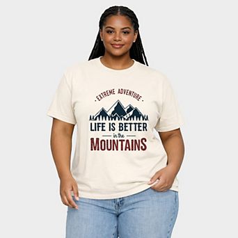 Life Is Better In The Mountains Colorful - Women's Plus Sized Garment Dyed Graphic T-Shirt