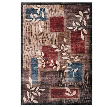 Washable Rugs for Living Room, Willow Leaf Geometric Rug Non-Slip Low-Pile Carpet