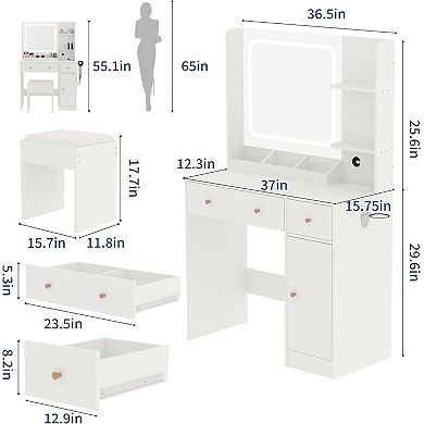 Vanity Desk with LED Lighted Mirror & Power Outlet