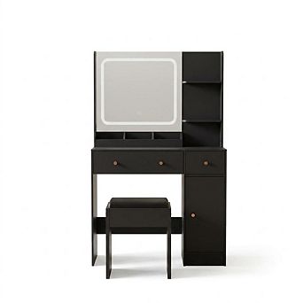 Vanity Desk with LED Lighted Mirror & Power Outlet