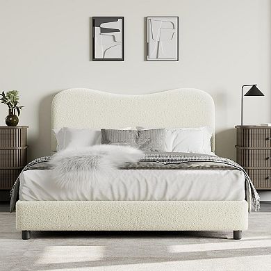 Bed Frame with Upholstered Headboard, Soft Low Profile Sturdy Platform Bed