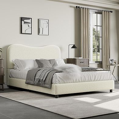 Bed Frame with Upholstered Headboard, Soft Low Profile Sturdy Platform Bed