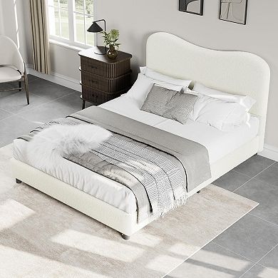 Bed Frame with Upholstered Headboard, Soft Low Profile Sturdy Platform Bed