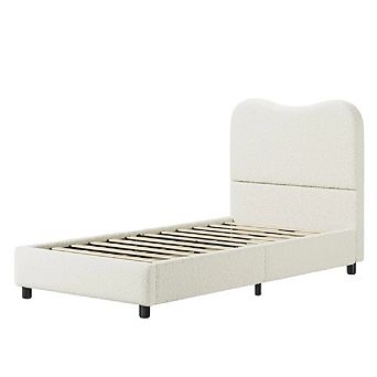 Bed Frame with Upholstered Headboard, Soft Low Profile Sturdy Platform Bed