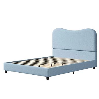 Bed Frame with Upholstered Headboard, Soft Low Profile Sturdy Platform Bed