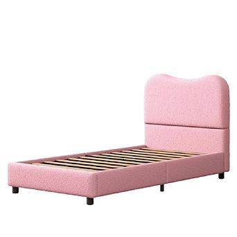 Bed Frame with Upholstered Headboard, Soft Low Profile Sturdy Platform Bed