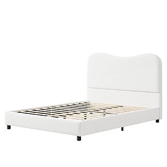 Bed Frame with Upholstered Headboard, Soft Low Profile Sturdy Platform Bed
