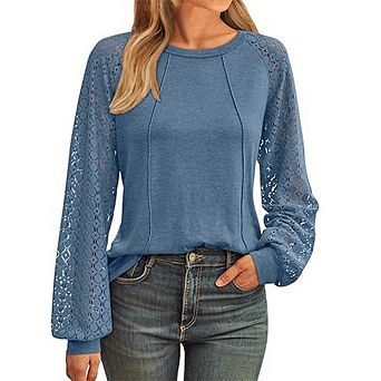 Womens Long Sleeve Shirts Lace Tops Business Casual Tops Trendy