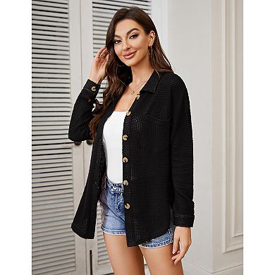 Women's Button-Down Shirt Long Sleeve Casual Loose Fit Lightweight Top