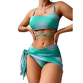 Women 3 pc Swimsuits Tie Dye Self Tie High Waisted Bikini Bathing Suits Set