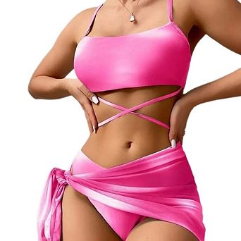Women 3 pc Swimsuits Tie Dye Self Tie High Waisted Bikini Bathing Suits Set