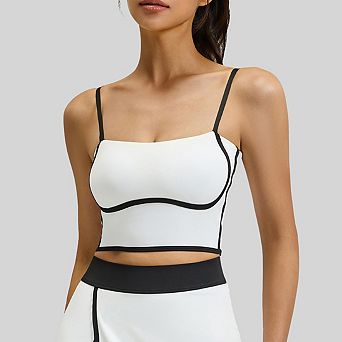 Women’s Sports Bra Adjustable Spaghetti Strap Workout Tank Contrast Trim Athletic Crop Yoga Top