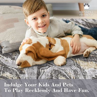 Polyester Imitation Cashmere Rectangular Washable Area Rug Abstract Printed Modern Foldable Mat