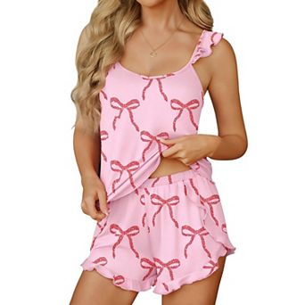 Ekouaer Womens Pajama Sets Ruffle Cami Top and Shorts Two Piece Lounge Set Sleepwear