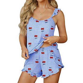 Ekouaer Womens Pajama Sets Ruffle Cami Top and Shorts Two Piece Lounge Set Sleepwear