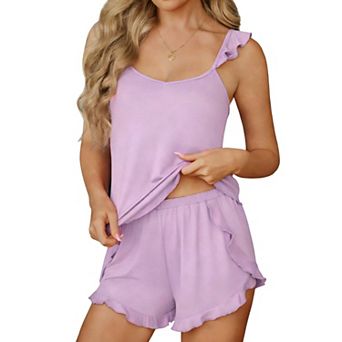 Ekouaer Womens Pajama Sets Ruffle Cami Top and Shorts Two Piece Lounge Set Sleepwear
