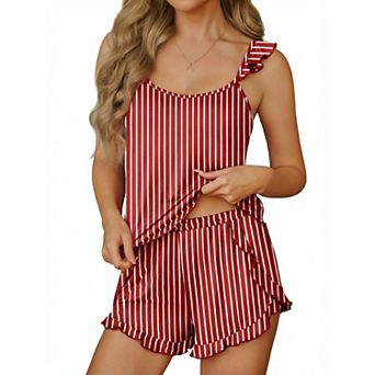 Ekouaer Womens Pajama Sets Ruffle Cami Top and Shorts Two Piece Lounge Set Sleepwear