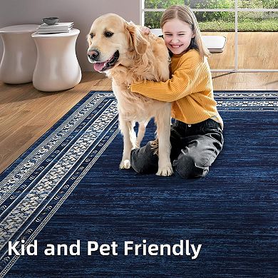 Modern Washable Geometric Area Rug, Soft Non-Slip Thin Accent Carpet for Living Room Bedroom Office